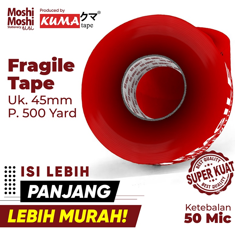 

KODE W2J3 Lakban Fragile Moshi Kuma 2 inch 5 Yard Isolasi Tape Perekat Kuat