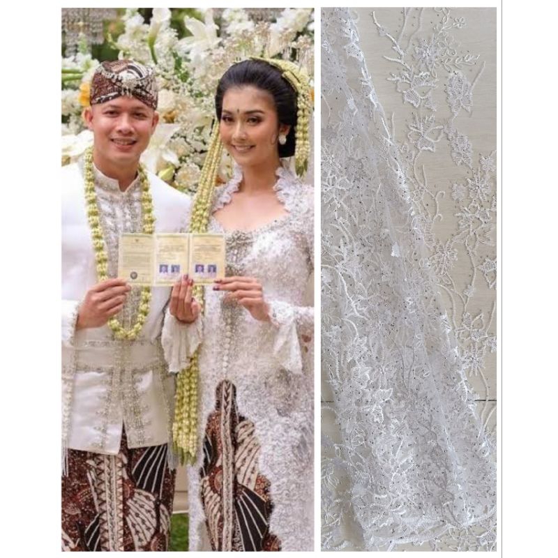 Kain Tulle Perancis Bordir 3d tebal putih full diamond