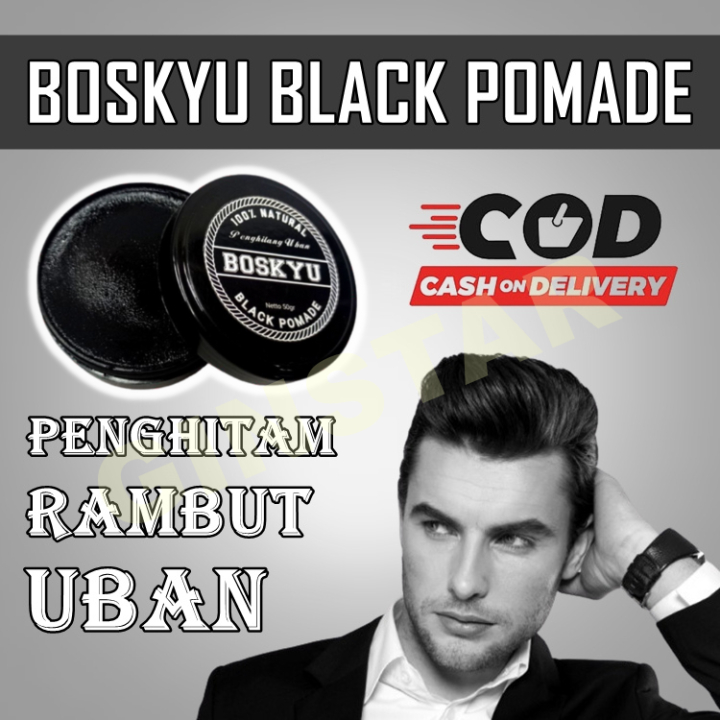 Boskyu Black Pomade Hair Clay Semir Penghitam Rambut Uban Alami