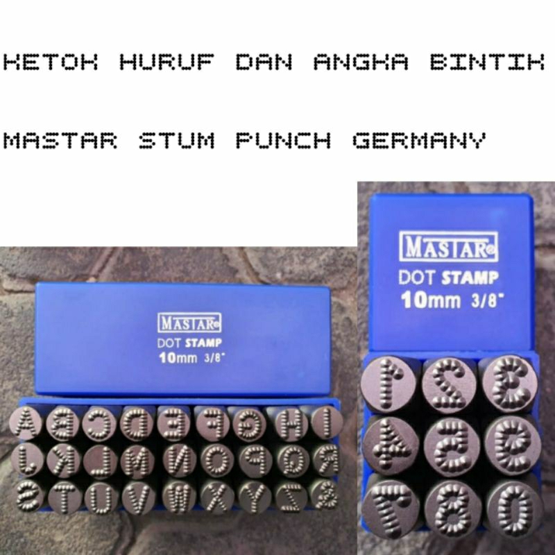 mastar ketok huruf dan angka ukuran 10 mm titik bintik dot stump punch germany alat ketok huruf bint