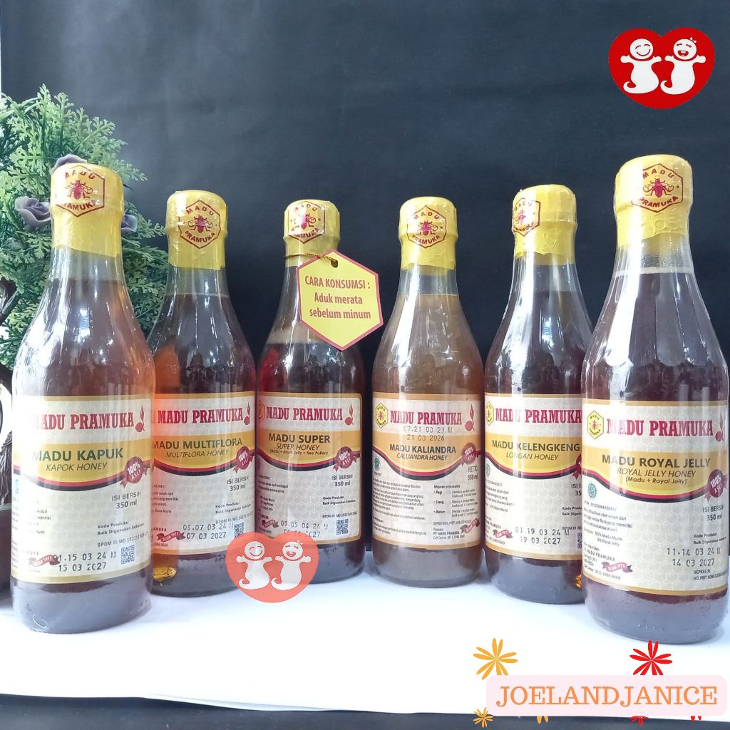 

Madu Pramuka 350ml Kapuk / Multiflora / Super / Kaliandra / Kelengkeng / Royal Jelly - 100% Madu Murni