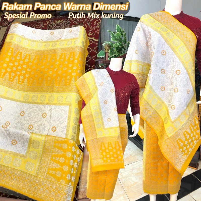 Songket Rakam Panca Warna Dimensi Promo/  songket tenun asli palembang /ilham songket palembang puti