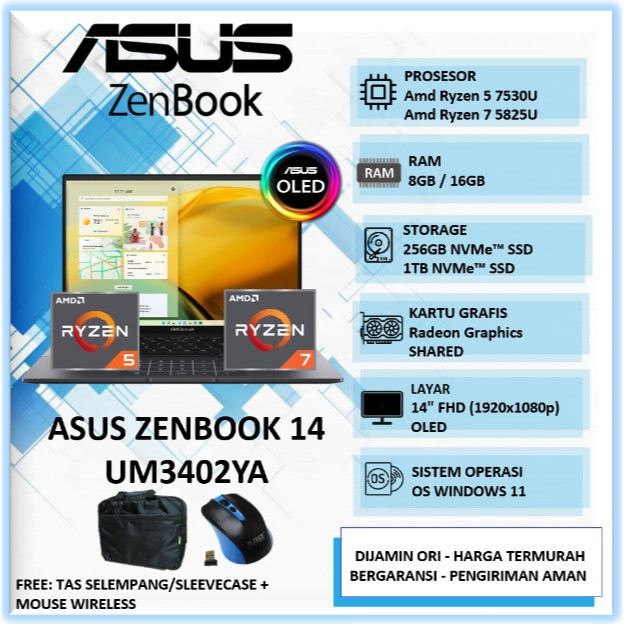 Asus ultrabook ZENBOOK 14 UM3402YA AMD ryzen 7 5825u 16gb 1tb OLED