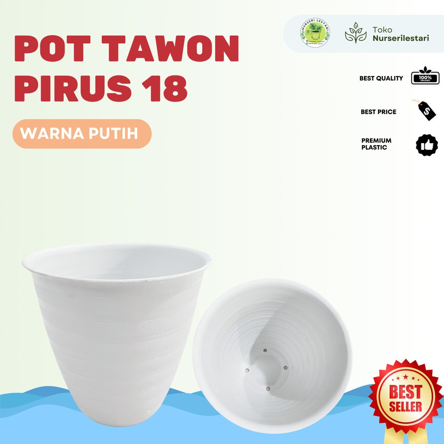 Pot Plastik Tanaman Motif Tawon Tinggi Pirus/Tirus 18 Cm PUTIH