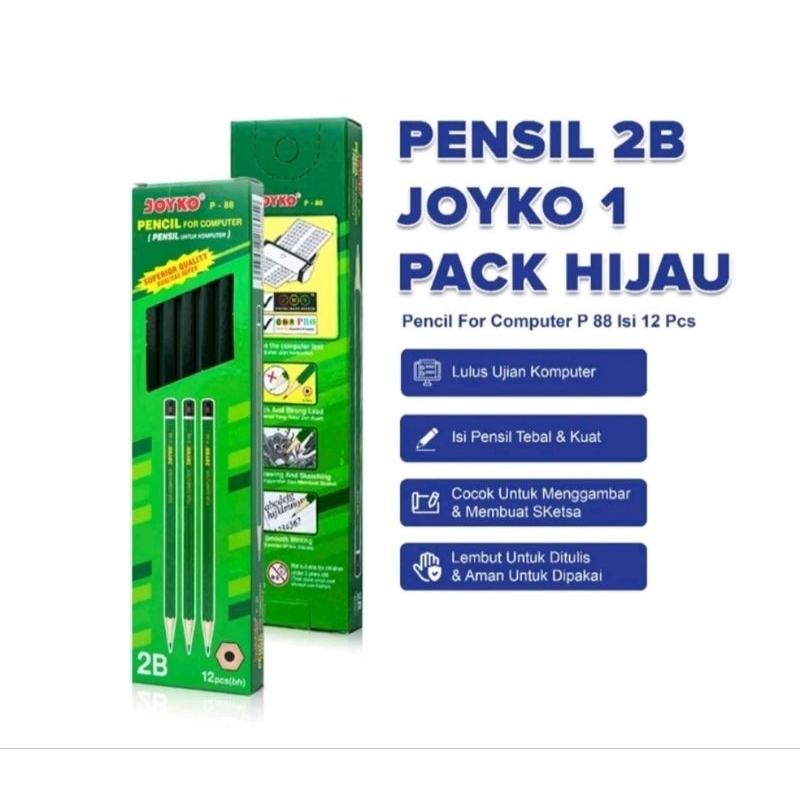 

PENSIL 2B MEREK JOYKO ISI 12 PCS / PENSIL KAYU 2B HIJAU