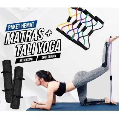 KODE M2O Paket Hemat Alat Fitness Matras Yoga Dengan Tali Yoga Elastis