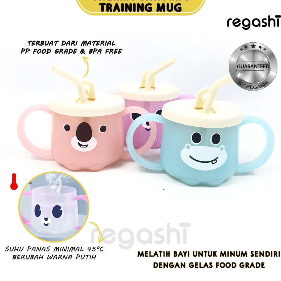 Regashi Thermochromic Straw Training Mug  Training Cup And Straw Bayi  Silicone Baby Cup  Gelas Bela