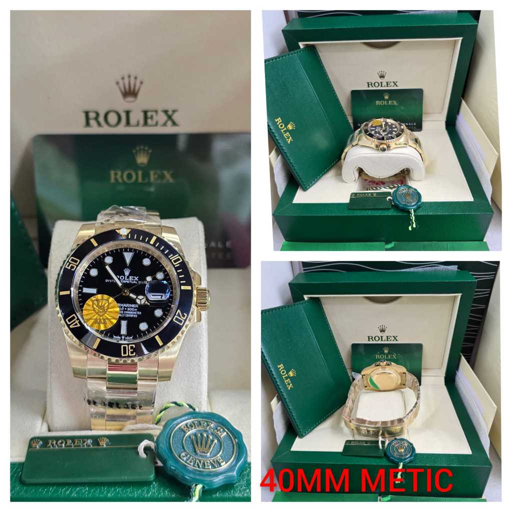 Jam Tangan Luxury Automatic Rolex Submariner Clean 40mm Gold Dial Black Fullset