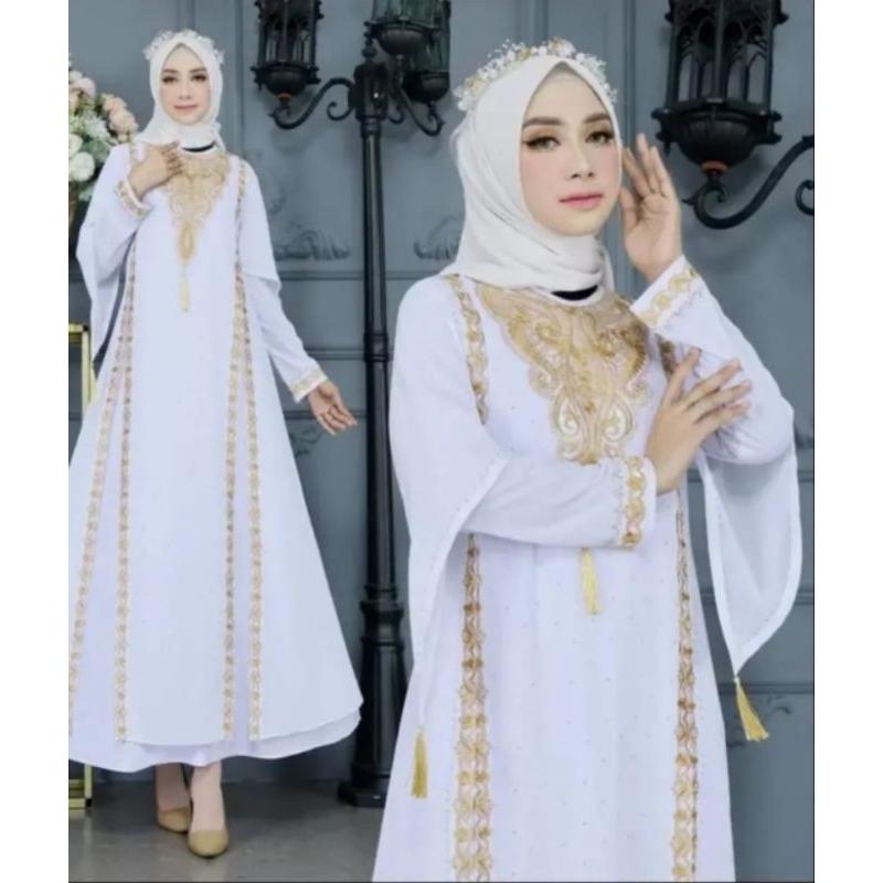 COD //Gamis Abaya Turkey Jersey Mix Ceruty Warna Putih Model Terbaru