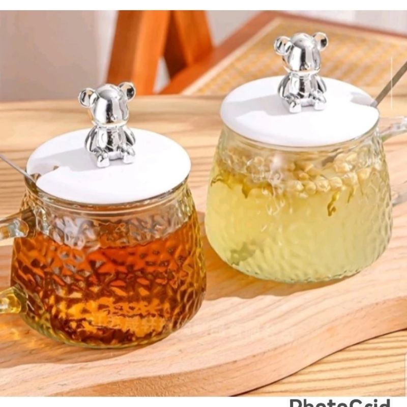 Gelas cangkir minum kaca mug kaca dengan tutup beruang gelas teh kopi susu