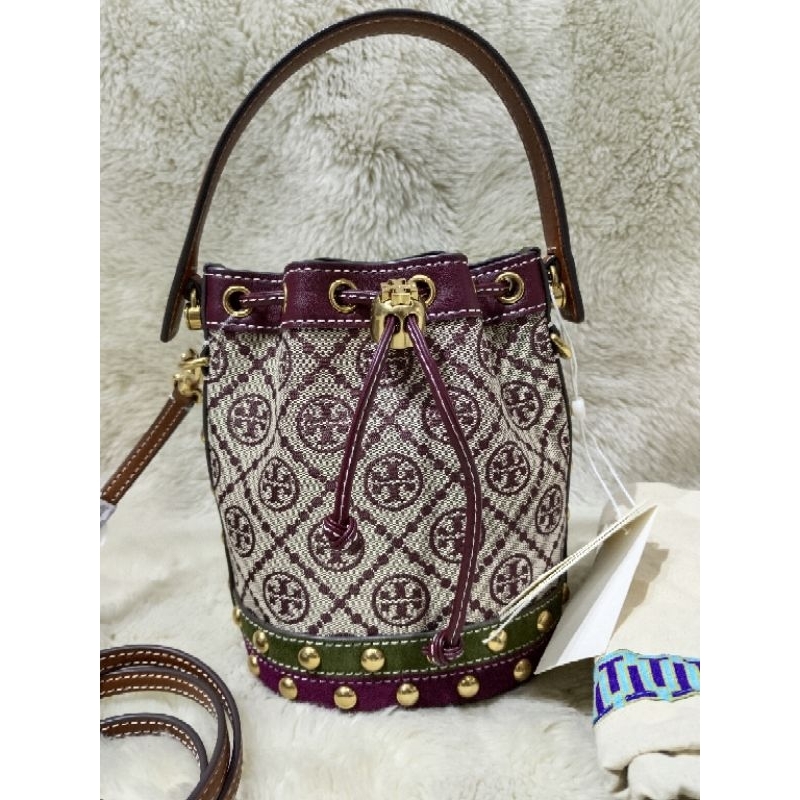TB MONOGRAM JACQUARD STUDED MINI BUCKET