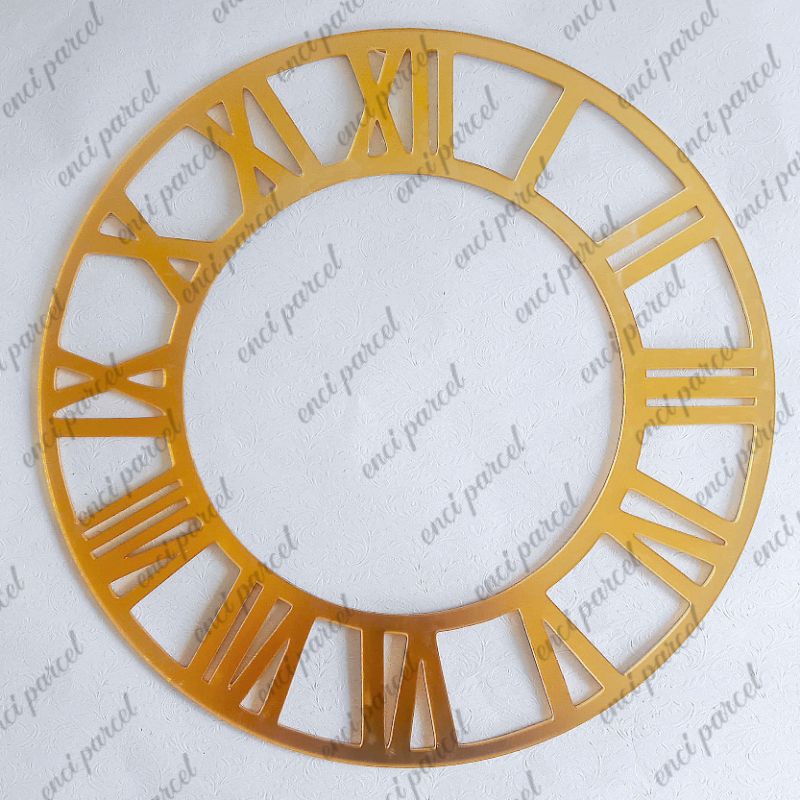 akrilik jam romawi lingkaran background bulat bahan akrilk gold silver hitam putih triplek MDF dekor