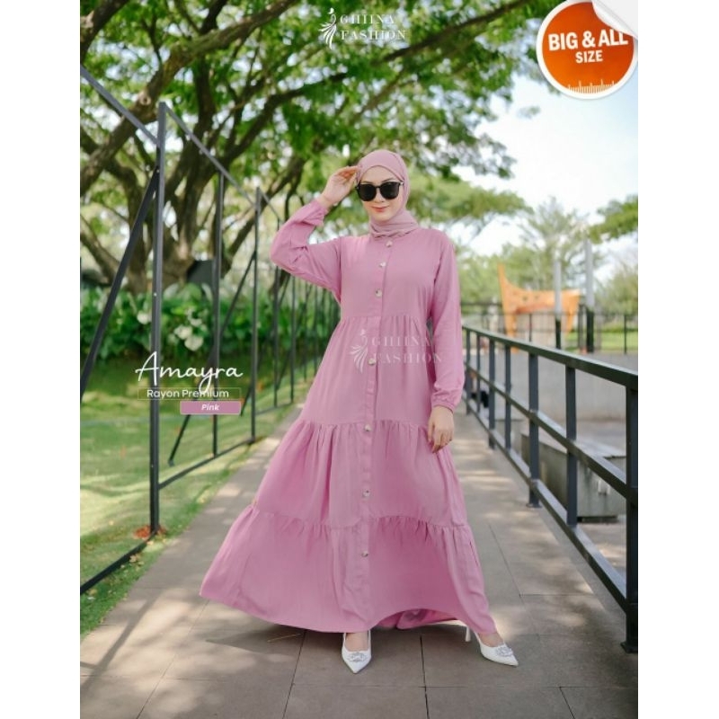 GHIINA FASHION Amayra dress rayon premium gamis polos pink