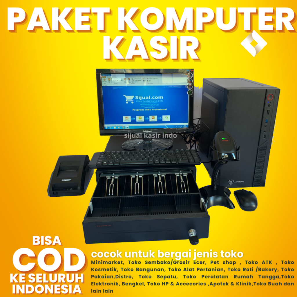 Komputer Kasir Lengkap siap Pakai komputer kasir toko sembako toko bangunan apotek toko pakaian