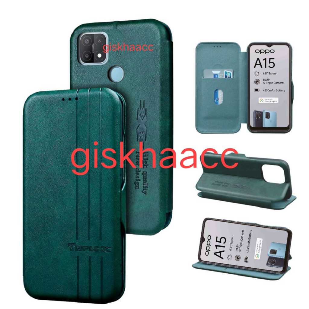 OPPO A15 OPPO A15S CASE LEATHER FLIP MAGNET MOTIF CASE DOMPET HP SARUNG HP CASING HP