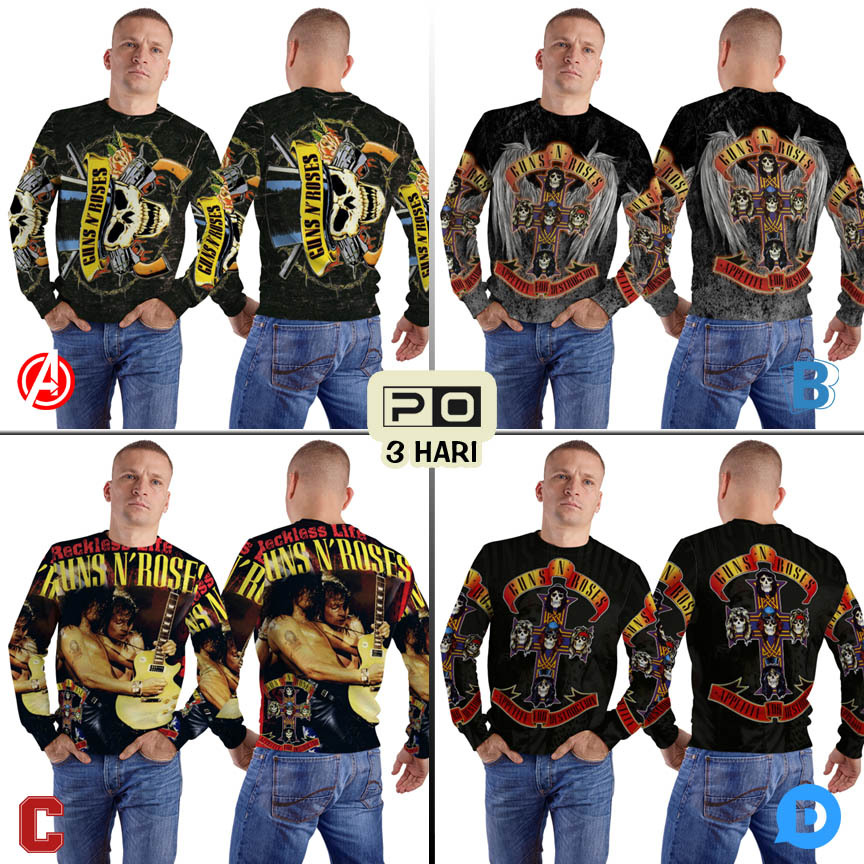 Crewneck Guns N Roses Band Sweater Fullprint Bahan Polyester Jersey | GNR-299309