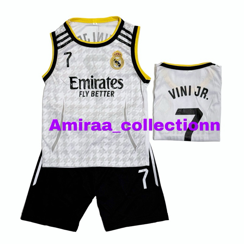 SETELAN BAJU JERSEY SINGLET SEPAK BOLA  TERBARU SET SINGLET MADRID PUTIH ANAK LAKI LAKI