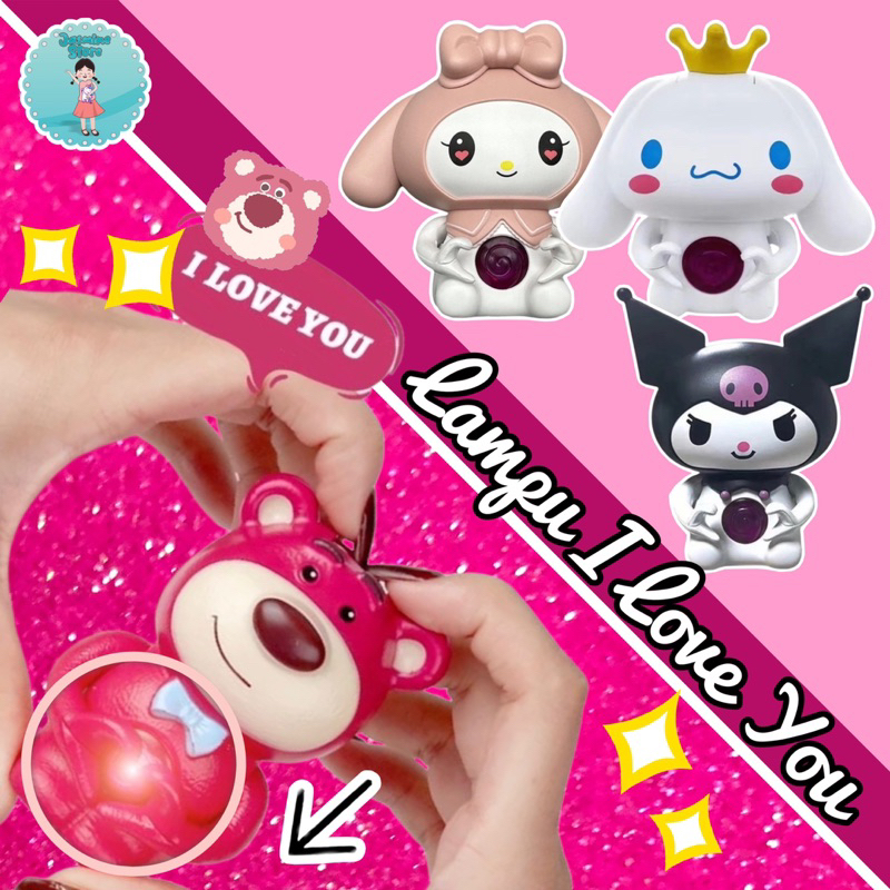 Lampu Karakter Kartun I Love You Lotso Sanrio Lampu Malam Kawaii 3D LED Cinnamoroll Lampu Tidur Hadi
