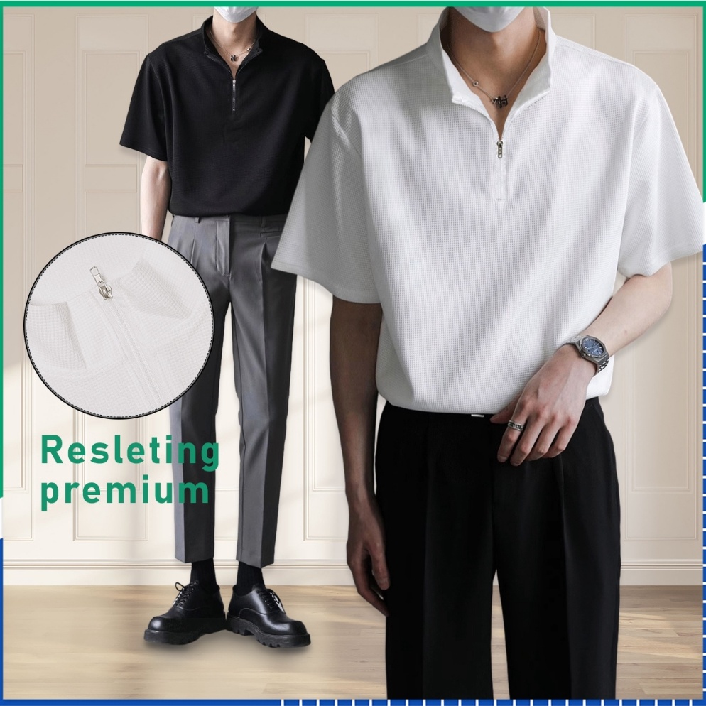 Terbatas old money style pria baju pria kaos Polo keren korean style Half Zip Sweatshirt Waffle Knit