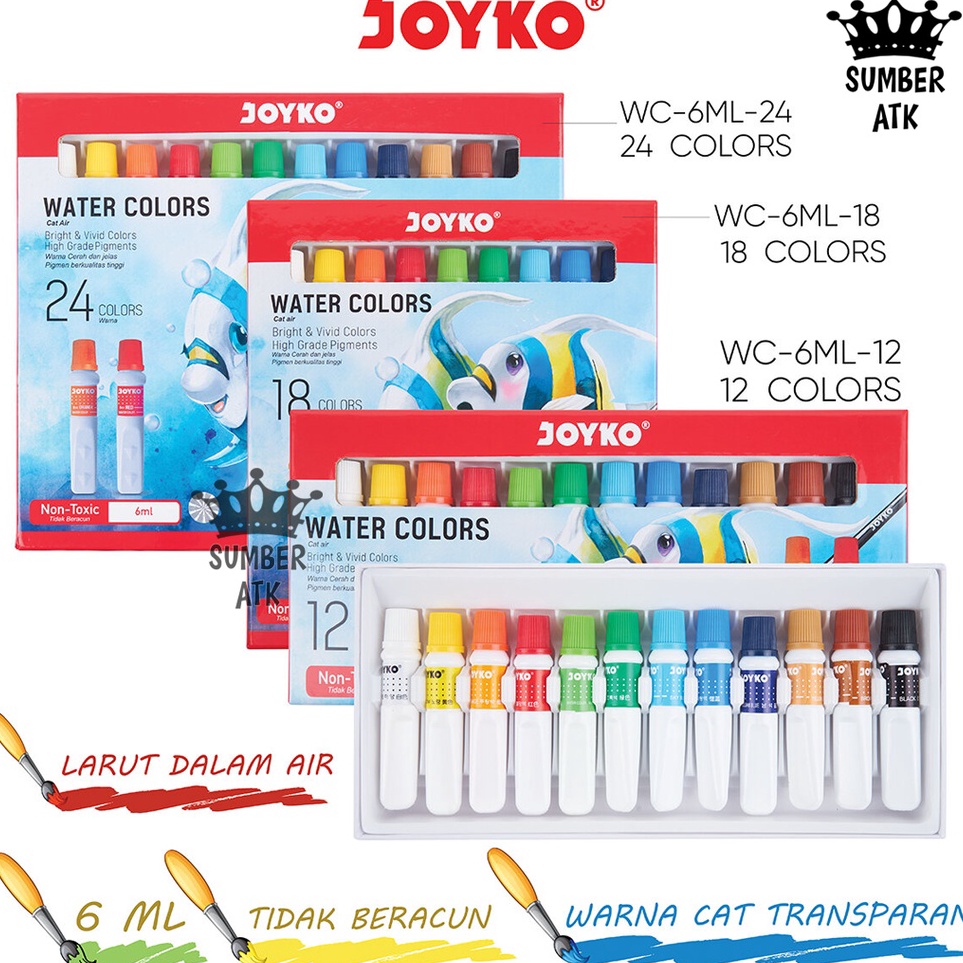 

Promo Keren Cat Air Water Color Joyko WAC6ML 12 18 24 WARNA