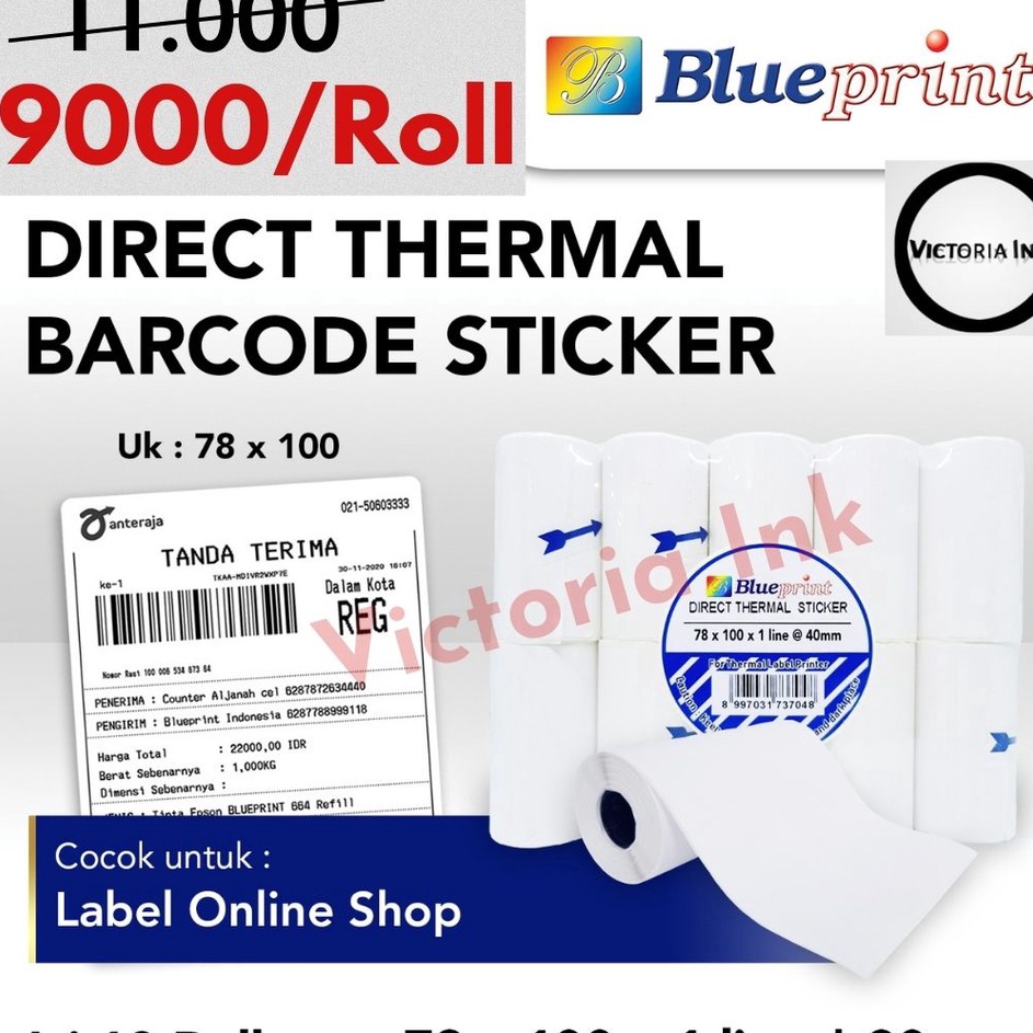 

Super Stok Direct Thermal Stiker Blueprint 78x1 Stiker 78x1 isi 9pcs
