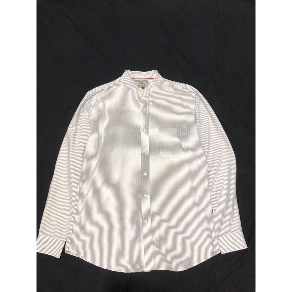 Uniqlo Kemeja Kerja Lengan Panjang Original - Motif Stripe Shanghai