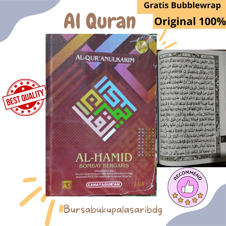 Al Quran A5 Al Hamid Bombay bergaris tanpa terjemah Hc warna Cover Merah