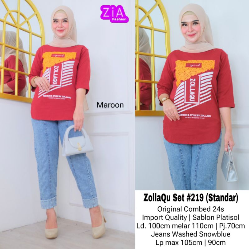 ZIA SET ZOLLAQU 219/SETELAN WANITA ATASAN COMBAD DAN CELANA JEANS WASH