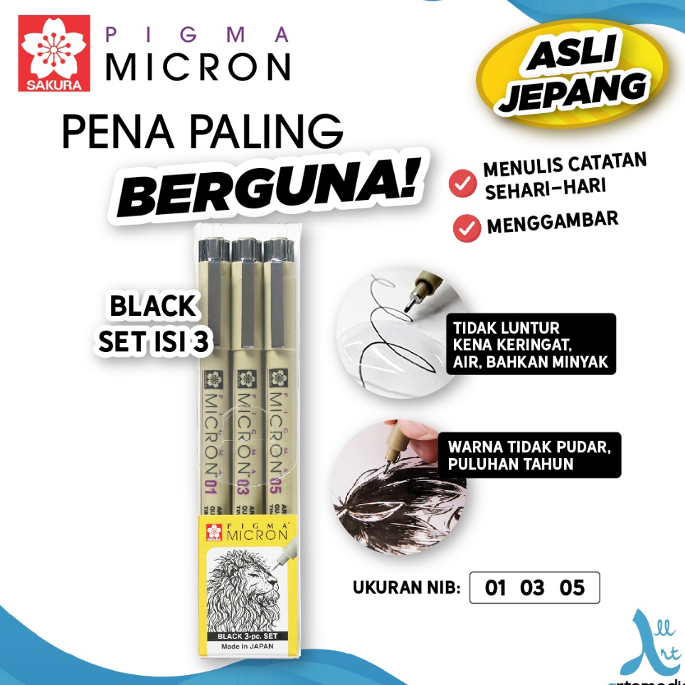 

KODE Y8G8 Sakura Pigma Micron Drawing Pen Set 3 Pigment Ink
