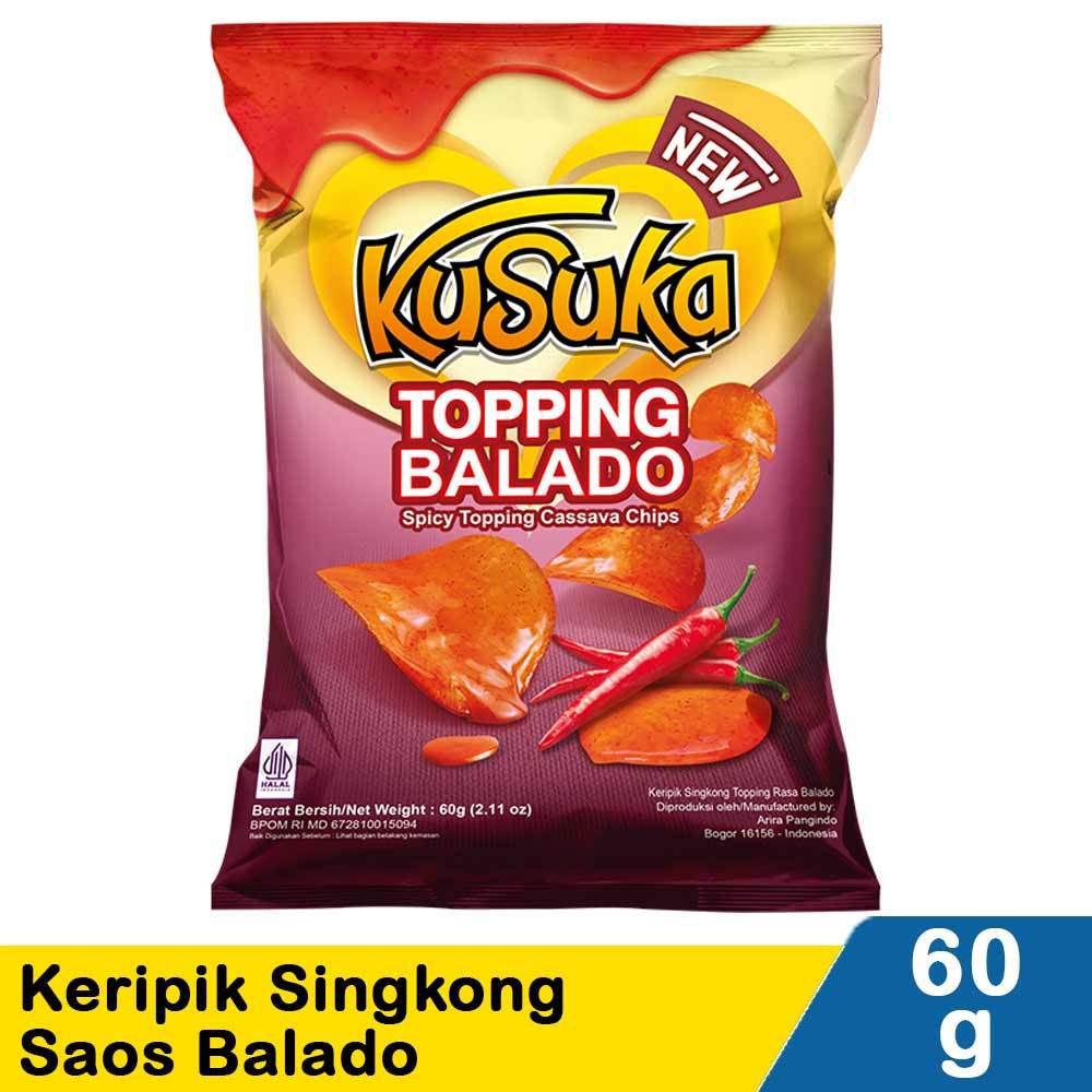 

Kusuka Keripik Singkong Toping Balado / BBQ / Ayam Lada Hitam / Keju Bakar / Rumput Laut 60gr