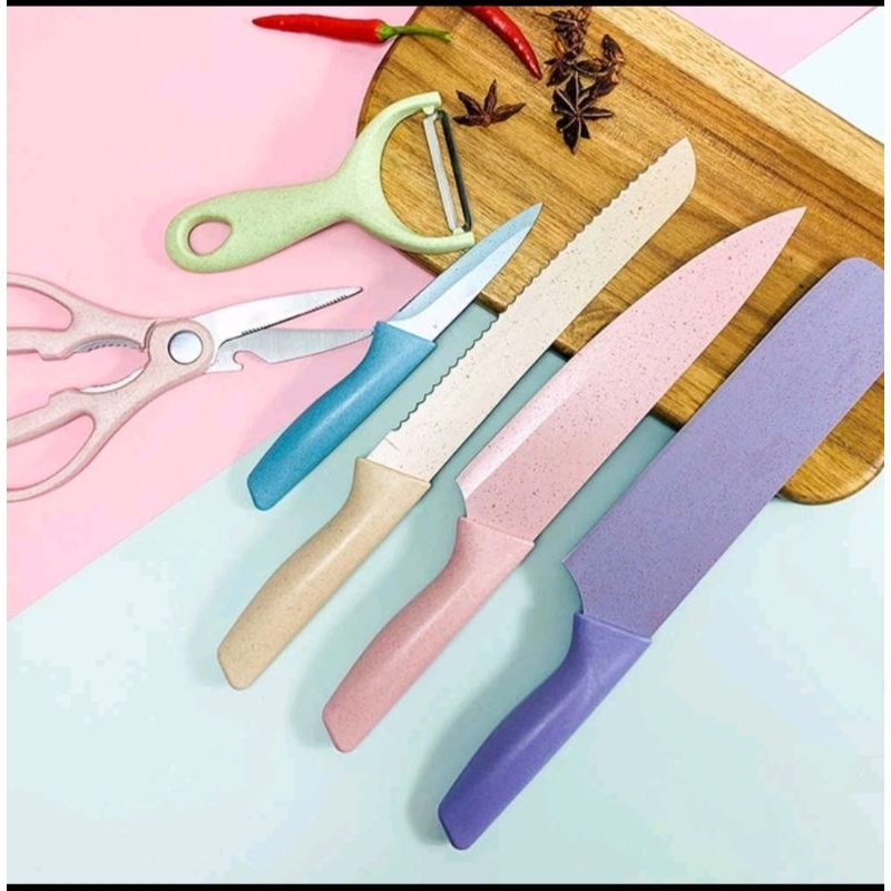 Pisau Dapur Set 6 in 1 Bahan Stainless Steel / Bright Crown Kitchen Knife Set Stainless