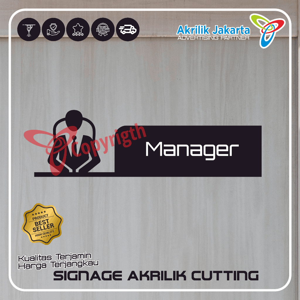 Papan Nama Akrilik cutting Nama ruangan / Name Room signege custom ukuran 30 x 8cm - Ruang Manager