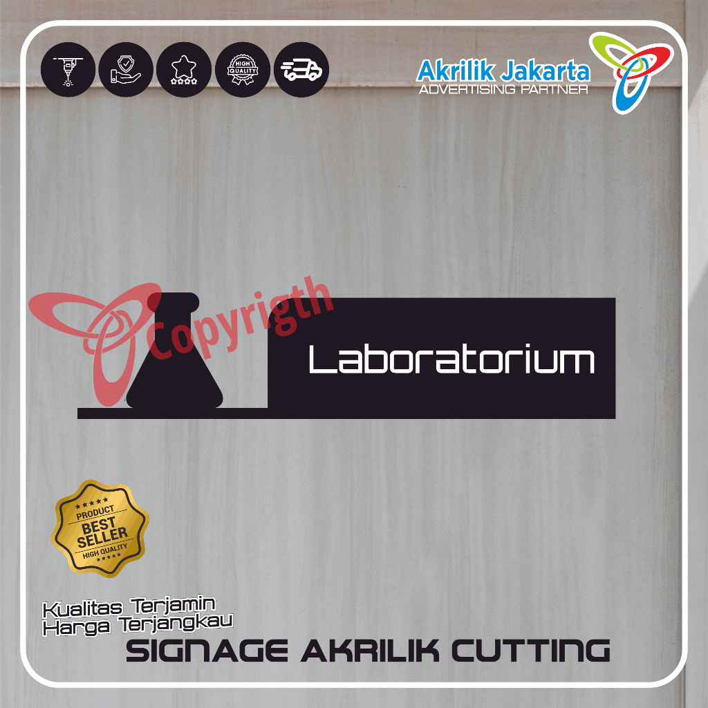 Papan Nama Akrilik cutting Nama ruangan / Name Room signege custom ukuran 30 x 8cm - Ruang Laborator