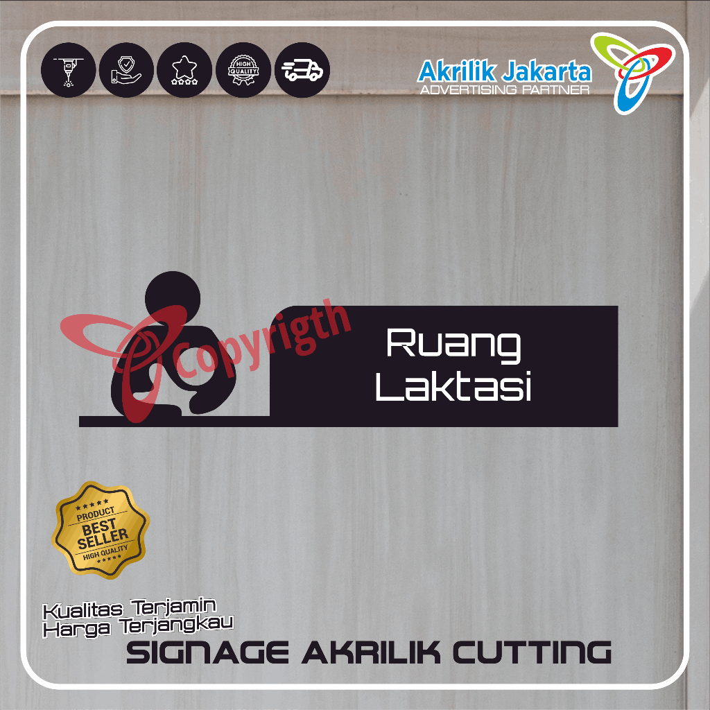 Papan Nama Akrilik cutting Nama ruangan / Name Room signege custom ukuran 30 x 8cm - Ruang Laktasi