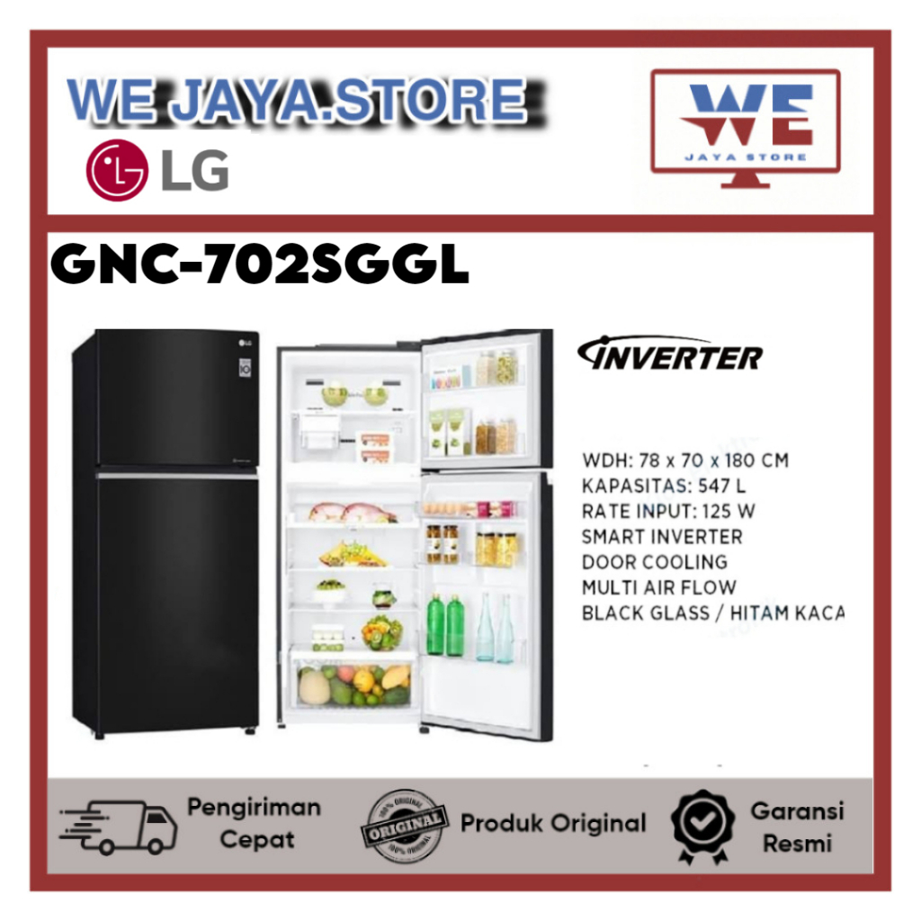 KULKAS LG 2 PINTU BESAR LG GNC-702SGGL GLASS DOOR INVENTER