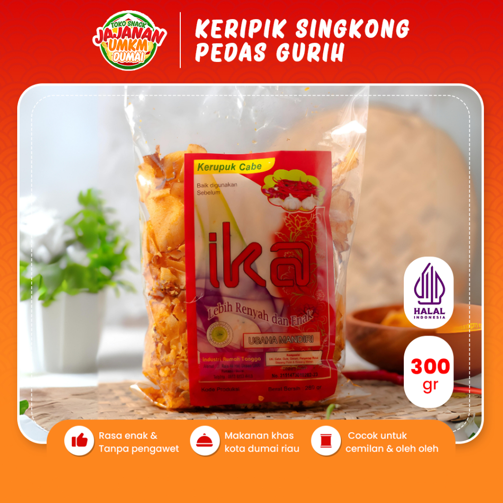 

Keripik Singkong Ika Pedas Gurih 300 Gr Cemilan Makanan Ringan Ketela Gurih Renyah