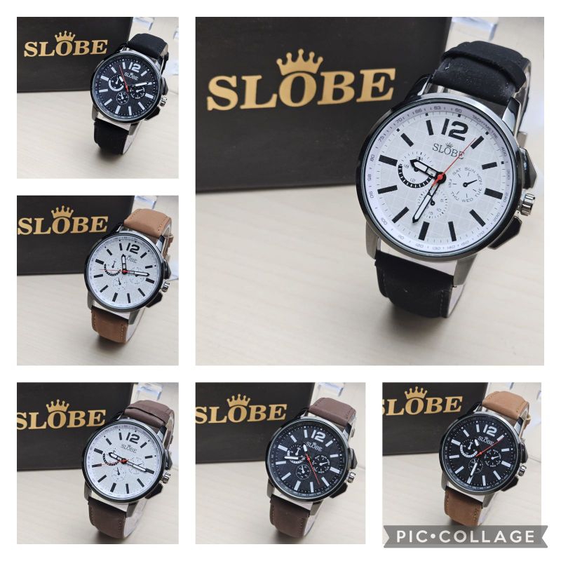 JAM TANGAN PRIA SLOBE SB-2611 STRAP KULIT ANALOG FREE BOX