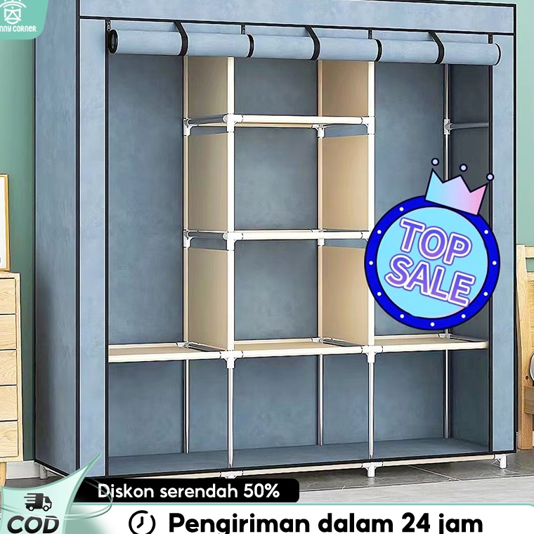 Mqr Lemari Pakaian Kain Lemari baju jumbo Lemari 3 Sekat resleting Portable