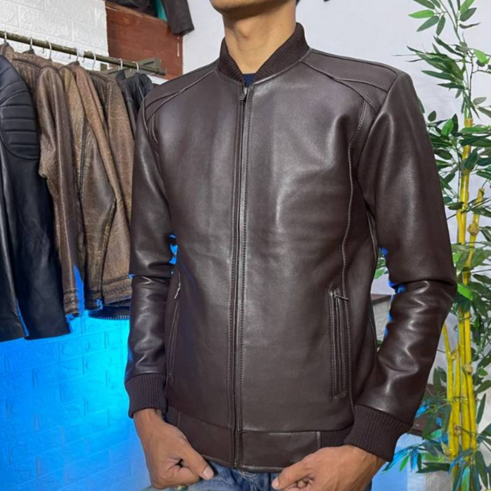Jaket Kulit Asli Domba Bomber Rib Pria Elegant Brownie ARL 033 Ariel Noah