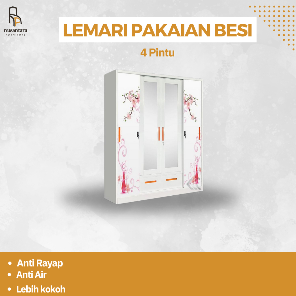 LEMARI PAKAIAN BESI 4 PINTU GESER UKURAN JUMBO