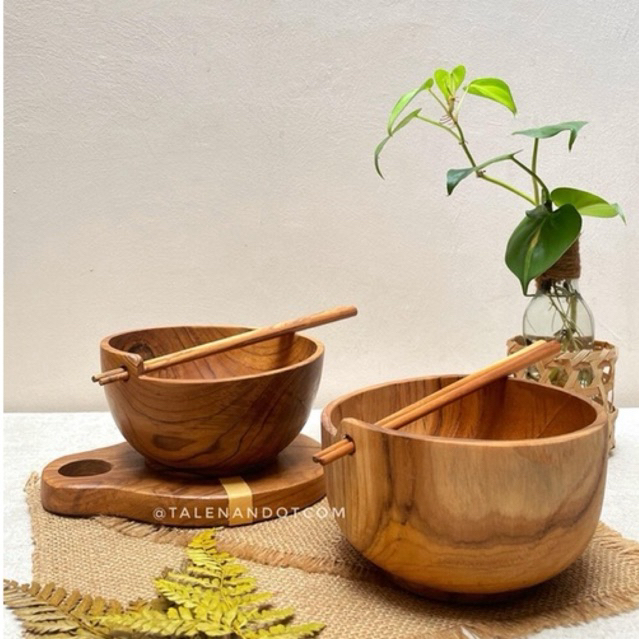 Mangkok Ramen Sumpit kayu jati / Mangkok Mie kayu