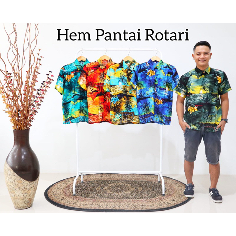KEMEJA DEWASA MOTIF PANTAI HAWAI BALI | HEM PANTAI BALI