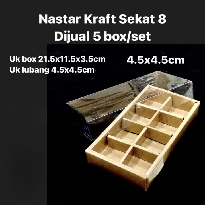 

( 5 pcs ) Box Sekat 8 Packaging Kue Nastar Dus Kraft Coklat Polos Hampers Pie Susu