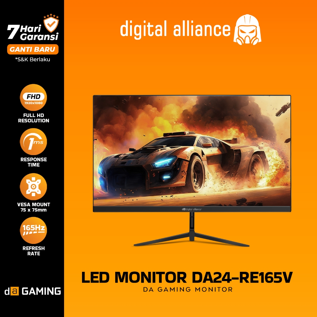Monitor LED Digital Alliance 24" Inch 1080p FHD IPS 165Hz 1ms Adaptive Sync HDMI VGA 99% RGB DA24-RE