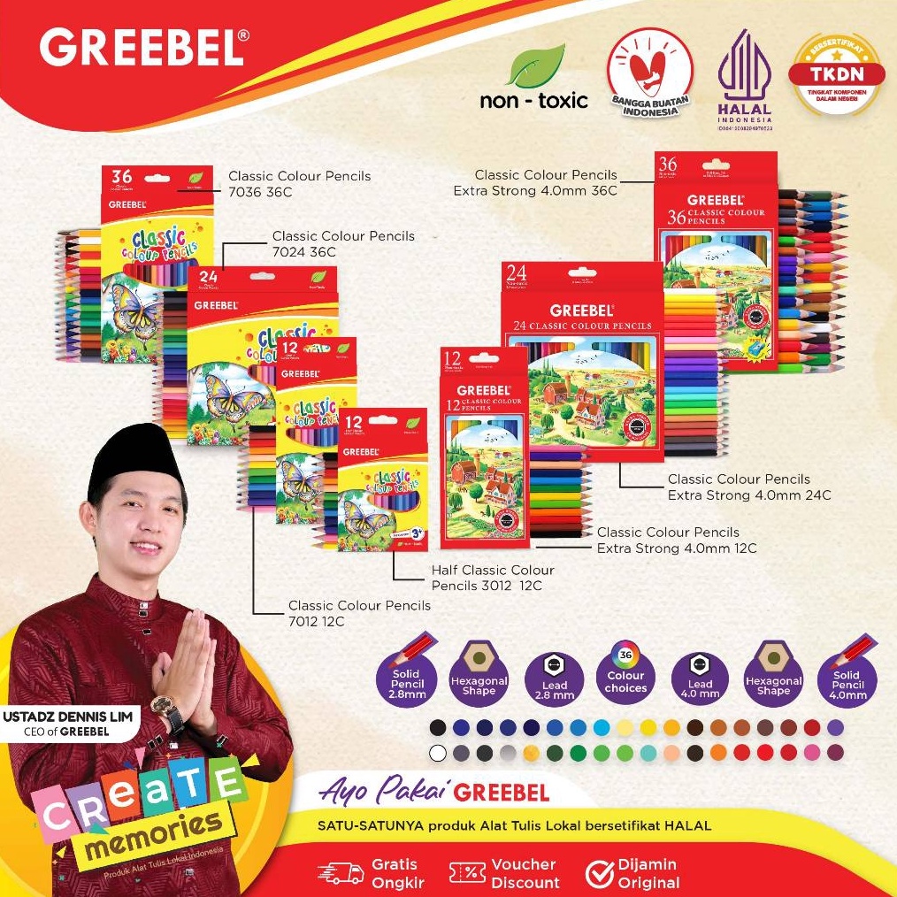 

KODE D6K GREEBEL Pensil Warna CLASSIC COLOR PENCIL ColoringColorColour Pencils Cerah tidak beracun utk mewarnai anak