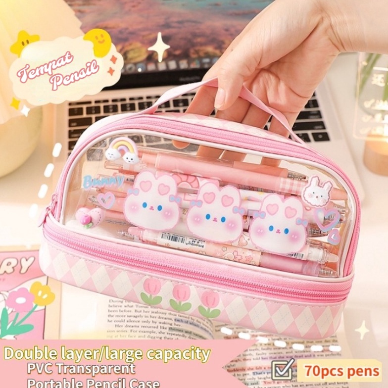 

KODE K2N6 Tempat Pensil BesarTransparan PVC Pencil Case Tas Pensil Murid LucuKotak Pensil Anak Esthetis