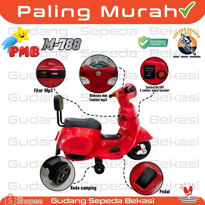 TERLARISSS MAINAN MOTOR AKI ANAK VESPA MINI LISENSI ORIGINAL PMB M788