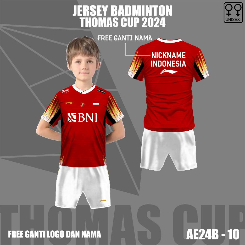 Setelan jersey badminton piala Thomas Uber cup 2024 baju kaos bulutangkis Indonesia