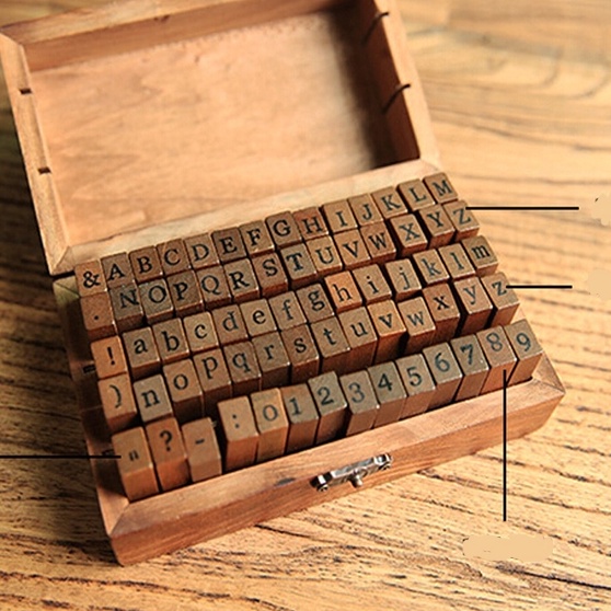

Ready Bermanfaat Vintage wooden box alphabet number stamp cap stempel huruf angka aesthetic retro diy jurnal scrapbook HB136137
