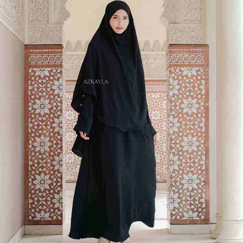 Penjualan Mutu    Humaira Set French Khimar Abaya Hitam Syari Gamis Putih Umroh Haji Premium